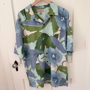 Tommy Bahama 100% Silk Hawaiian Camp Resort Shirt Tropical Leaves Floral Print L